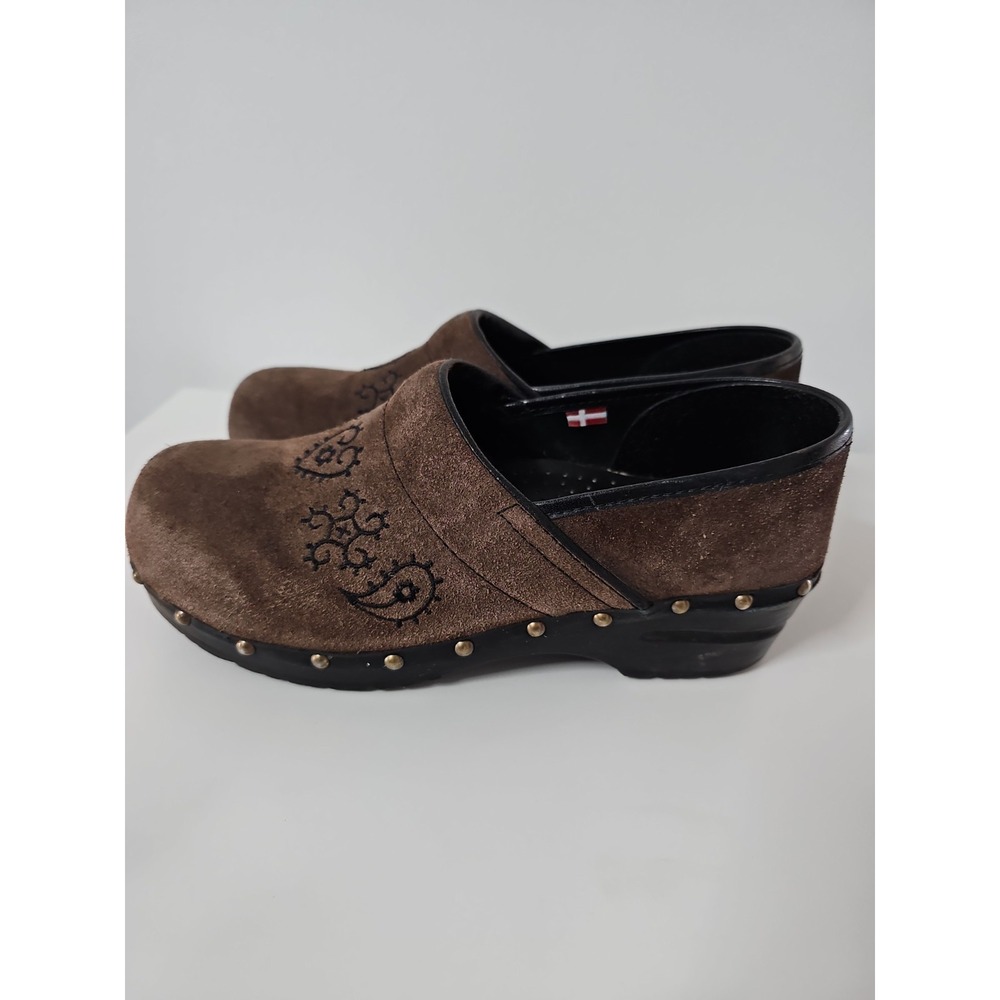 Sanita Brown Suede Clogs 40 W/intricate Embroidery - Picture 3 of 14